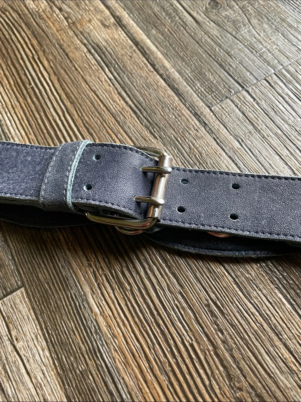 Armani Exchange Blue suede Belt with Silver Grommet Accents